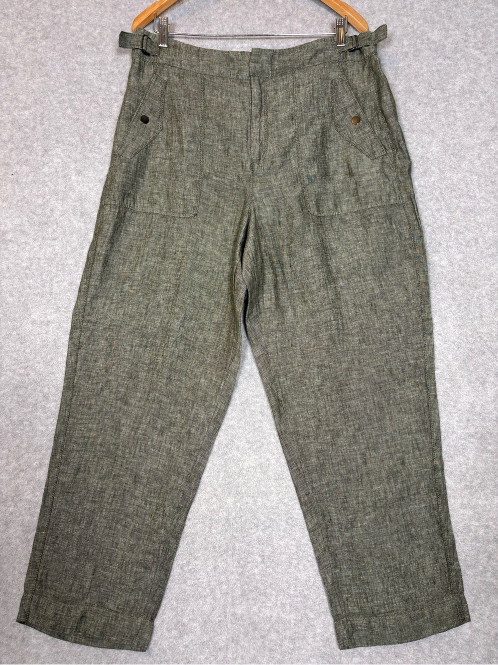 Athleta Voyager Cropped Lightweight Linen Trousers-Aspen Olive Green-Women 14 - Picture 2 of 7